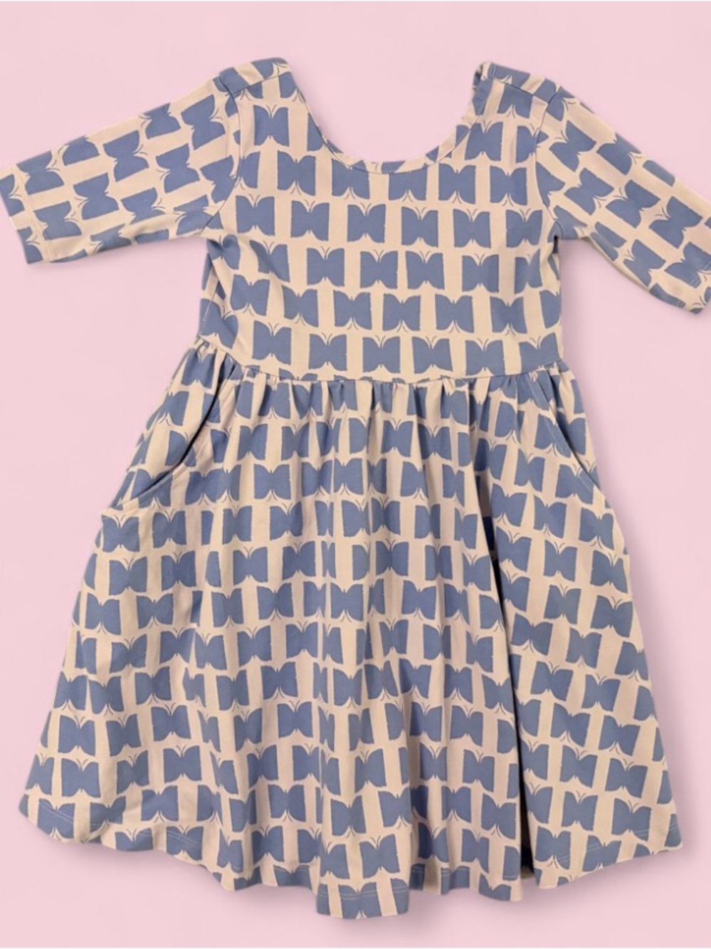 Hanna Andersson Blue Butterfly Print Twirl Pocket Dress Girls Dress Size 5